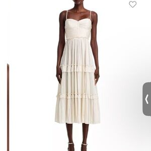 AQUA Ivory Pearl Ruched Ruffled Midi Dress - sz Large